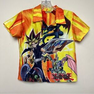 Vtg 1996 Yu-Gi-Oh Button Shirt All Over Print Anime Cartoon 90s Boys 5 Yellow